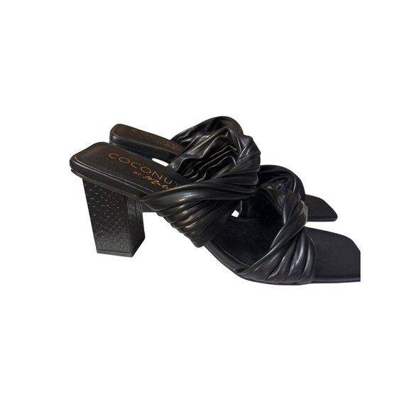 Coconuts By Matisse Black Heeled Sandals Size 10M With Woven Strap Design & Text - Picture 3 of 7